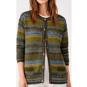 American South Side Made in Peru Alpaca green striped cardigan large